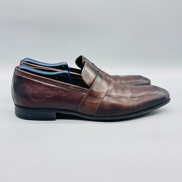 To Boot New York Shoes Mens 9 Brown Leather Adam Derrick Penny Loafers Dress